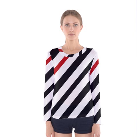 Red, Black And White Lines Women s Long Sleeve Tee by Valentinaart