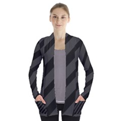 Gray And Black Lines Women s Open Front Pockets Cardigan(p194) by Valentinaart