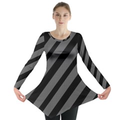 Black And Gray Lines Long Sleeve Tunic  by Valentinaart