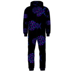 Purple Fishes Pattern Hooded Jumpsuit (men)  by Valentinaart