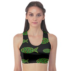 Green Fishes Pattern Sports Bra by Valentinaart