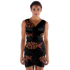 Orange Fishes Pattern Wrap Front Bodycon Dress by Valentinaart