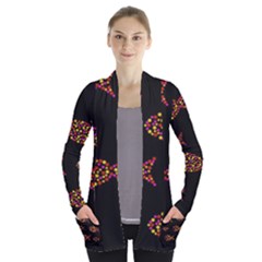 Orange Fishes Pattern Women s Open Front Pockets Cardigan(p194) by Valentinaart