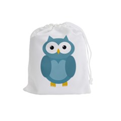 Cute Blue Owl Drawstring Pouches (large)  by Valentinaart