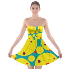 Yellow And Green Decorative Circles Strapless Dresses by Valentinaart