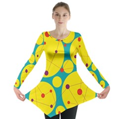 Yellow And Green Decorative Circles Long Sleeve Tunic  by Valentinaart