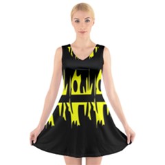 Yellow Abstract Pattern V-neck Sleeveless Skater Dress by Valentinaart