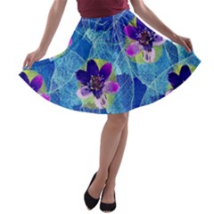 Purple Flowers A-line Skater Skirt by DanaeStudio