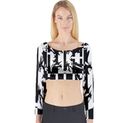 Black And White Abstraction Long Sleeve Crop Top by Valentinaart