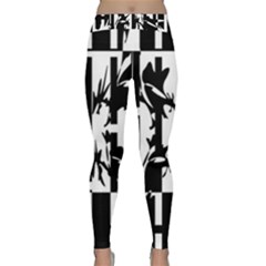 Black And White Abstraction Yoga Leggings  by Valentinaart