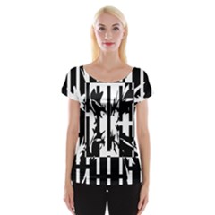 Black And White Abstraction Women s Cap Sleeve Top by Valentinaart