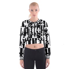 Black And White Abstraction Women s Cropped Sweatshirt by Valentinaart