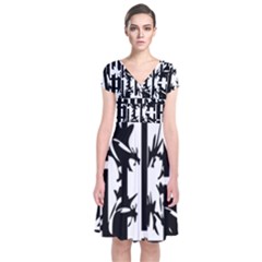 Black And White Abstraction Short Sleeve Front Wrap Dress by Valentinaart