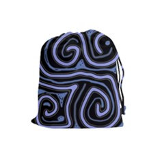 Blue abstract design Drawstring Pouches (Large) 