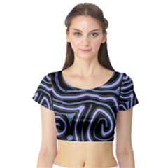 Blue abstract design Short Sleeve Crop Top (Tight Fit)