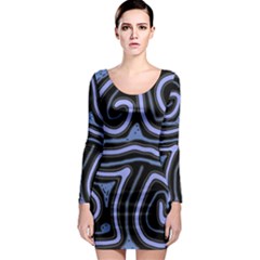 Blue abstract design Long Sleeve Bodycon Dress