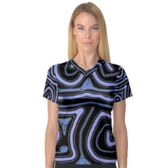 Blue abstract design Women s V-Neck Sport Mesh Tee