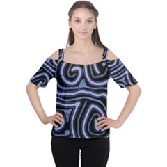 Blue abstract design Women s Cutout Shoulder Tee