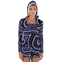 Blue abstract design Women s Long Sleeve Hooded T-shirt