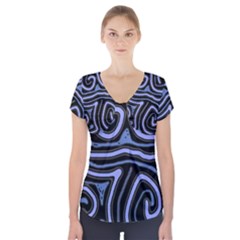 Blue abstract design Short Sleeve Front Detail Top