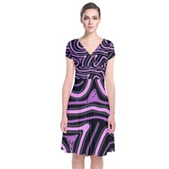 Purple Neon Lines Short Sleeve Front Wrap Dress by Valentinaart