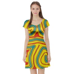 Colorful Decorative Lines Short Sleeve Skater Dress by Valentinaart