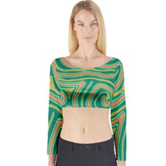 Green And Orange Lines Long Sleeve Crop Top by Valentinaart