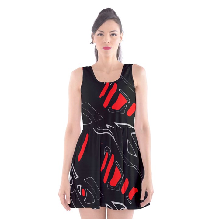 Black and red artistic abstraction Scoop Neck Skater Dress