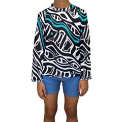 Blue, Black And White Abstract Art Kid s Long Sleeve Swimwear by Valentinaart