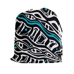 Blue, Black And White Abstract Art Drawstring Pouches (xxl) by Valentinaart