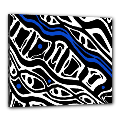 Deep Blue, Black And White Abstract Art Canvas 24  X 20  by Valentinaart