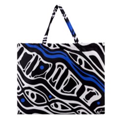 Deep Blue, Black And White Abstract Art Zipper Large Tote Bag by Valentinaart