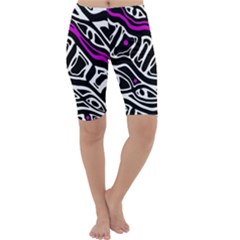 Purple, Black And White Abstract Art Cropped Leggings  by Valentinaart