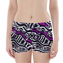 Purple, Black And White Abstract Art Boyleg Bikini Wrap Bottoms by Valentinaart