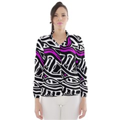 Purple, Black And White Abstract Art Wind Breaker (women) by Valentinaart