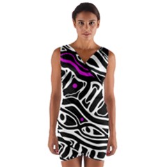 Purple, Black And White Abstract Art Wrap Front Bodycon Dress by Valentinaart