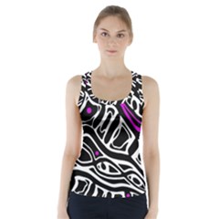 Purple, Black And White Abstract Art Racer Back Sports Top by Valentinaart