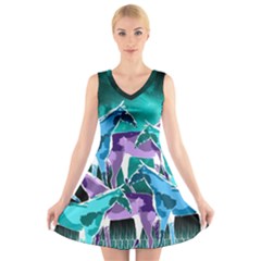  Horses Under A Galaxy V-neck Sleeveless Dress by DanaeStudio