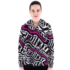 Magenta, Black And White Abstract Art Women s Zipper Hoodie by Valentinaart