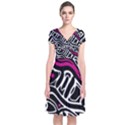 Magenta, black and white abstract art Short Sleeve Front Wrap Dress View1