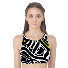 Yellow, Black And White Abstract Art Tank Bikini Top by Valentinaart