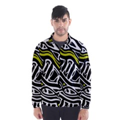 Yellow, Black And White Abstract Art Wind Breaker (men) by Valentinaart