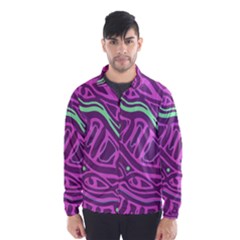 Purple And Green Abstract Art Wind Breaker (men) by Valentinaart