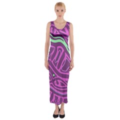 Purple And Green Abstract Art Fitted Maxi Dress by Valentinaart