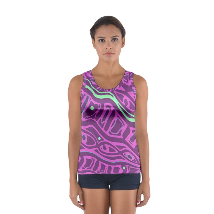 Purple and green abstract art Women s Sport Tank Top 