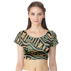 Green Abstract Art Short Sleeve Crop Top (tight Fit) by Valentinaart