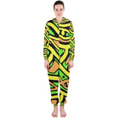 Yellow, Green And Oragne Abstract Art Hooded Jumpsuit (ladies)  by Valentinaart