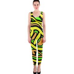 Yellow, Green And Oragne Abstract Art Onepiece Catsuit by Valentinaart