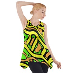 Yellow, Green And Oragne Abstract Art Side Drop Tank Tunic by Valentinaart