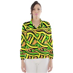 Yellow, Green And Oragne Abstract Art Wind Breaker (women) by Valentinaart